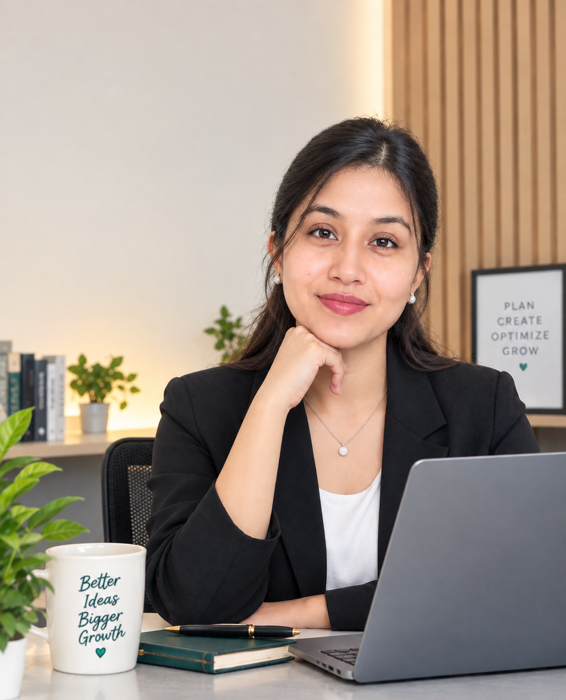 Sujata working at her desk